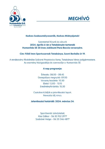 Humanitás SE megalakulsásának 20 éves évfordulója