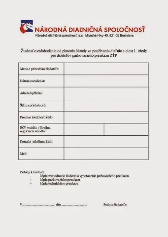 Oslobodenie od úhrady za diaľničnú známku v roku 2015