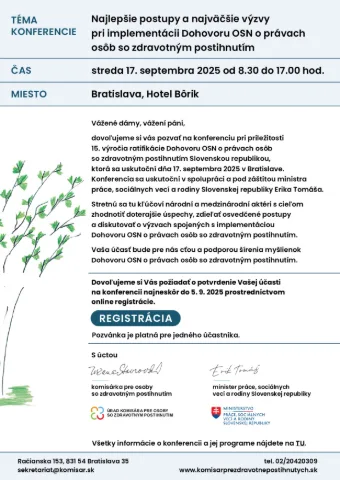 Konferencia pri príležitosti 15. výročia ratifikácie Dohovoru OSN o právach osôb so zdravotným postihnutím Slovenskou republikou