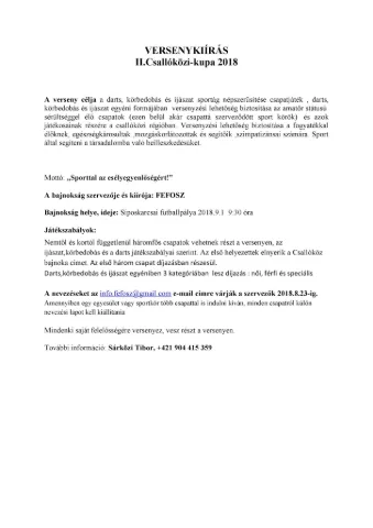 II.Žitnoostrovský pohár - II.Csallóközi Kupa 2018 Siposkarcsa
